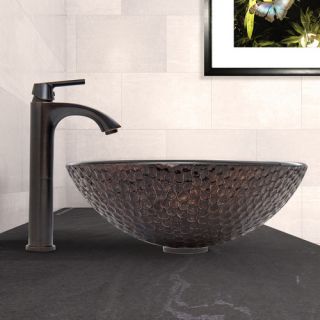 Copper Shield Glass Vessel Bathroom Sink and Linus Faucet Set by Vigo