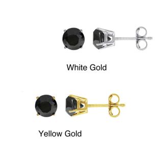 Auriya 14k Yellow Gold Black Diamond Bezel Set Stud Earrings