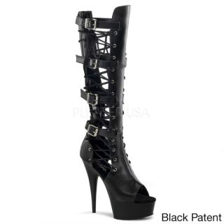 PLEASER Womens Delight 699 Black/ White Laced Shaft Over the knee