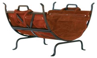 UniFlame Iron Fireplace Log Rack with Suede Leather Carrier   Fireplace Tools