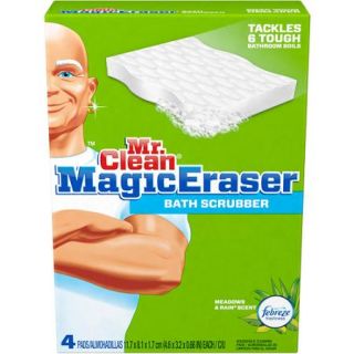 Mr. Clean Magic Eraser Bath Scrubber Febreze Meadows & Rain Scent Cleaning Pads, 4 count