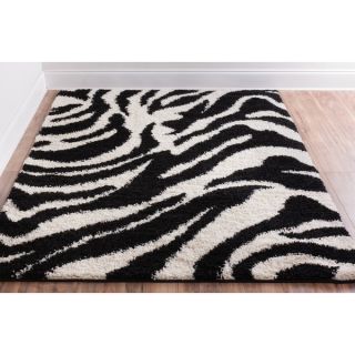 Shag Plush Black and Ivory Zebra Print Area Rug (5 x 72)