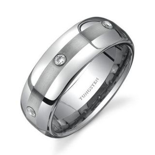 Oravo Rounded Edge Three Stone design Cubic Zirconia 8 mm Comfort Fit Mens Tungsten Wedding Band Ring
