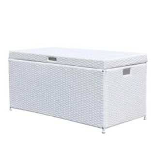 Jeco White Wicker Patio Furniture Storage Deck Box ORI003 B