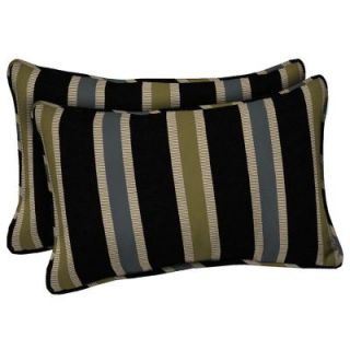 Hampton Bay Black Ribbon Stripe Rectangular Outdoor Throw Pillow (2 Pack) DISCONTINUED JC24121B 9D2