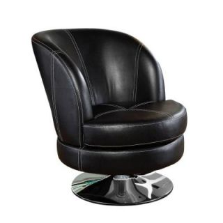 Worldwide Homefurnishings Faux Leather Swivel Accent Chair in Textured Black 403 733