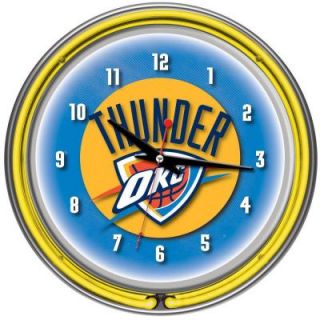 Trademark Global 14 in. Oklahoma City Thunder NBA Chrome Double Ring Neon Wall Clock NBA1400 OCT
