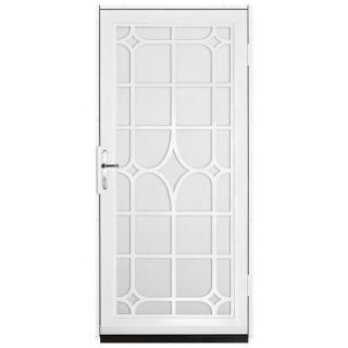 Unique Home Designs 36 in. x 80 in. Lexington White Surface Mount Steel Security Door with White Perforated Screen and Nickel Hardware IDR30000362133