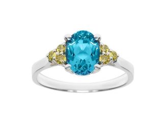 1.61 Ct Blue Topaz Canary Diamond 14K White Gold Ring