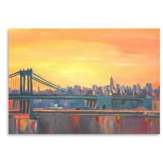 Americanflat Blue Manhattan Skyline with Bridge and Vanilla Sky 2' by M Bleichner Painting Print
