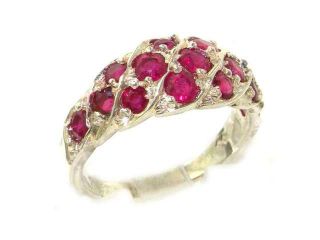 Luxury Ladies Solid White 9K Gold Natural Vibrant Ruby Band Ring   Size 10.5   Finger Sizes 5 to 12 Available