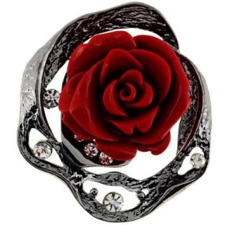Cubic Zirconia Vintage Red Rose Pin Brooch