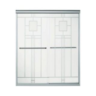 STERLING Finesse 59 5/8 in. x 70 1/16 in. Semi Framed Sliding Shower Door in Silver with Oak Park Glass Pattern 5475 59S G68