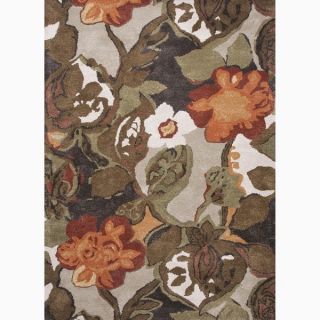 Hand Made Floral Pattern brown/ Orange Wool/ Art Silk Rug (8x10