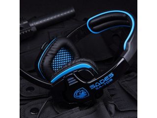 Hot Sades SA 708 Gaming Stereo Headset Headphone Earphones With Mic For PC Blue