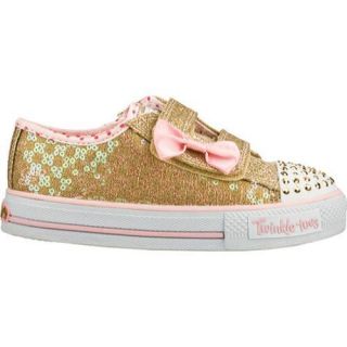 Girls Skechers Twinkle Toes Shuffles Sweet Steps Gold/Pink   16829910