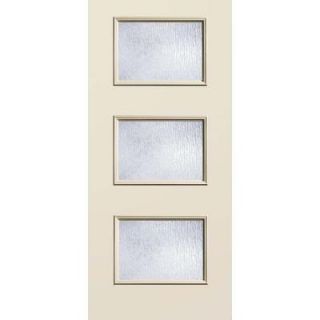 Builder's Choice 36 in. x 80 in. 3 Lite Rain Glass Unfinished Fiberglass Raw Prehung Front Door with Brickmould HDX162828