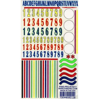 Pine Car Derby Decal, Numbers & Stripes 5" x 8" Sheet
