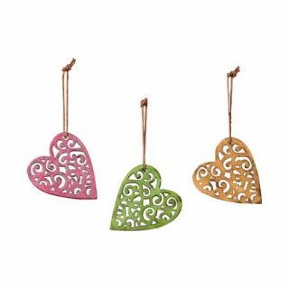 Bohemian Rhapsody Collection 6.25" Carved Wood Heart Shape Christmas Ornaments, 6 Pack