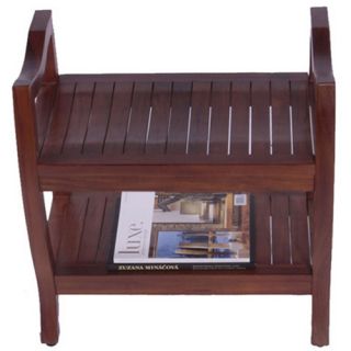 Decoteak 24 in. Contemporary Teak Spa Shower Bench with Shelf and Lift Aide Arms   Shower Seats
