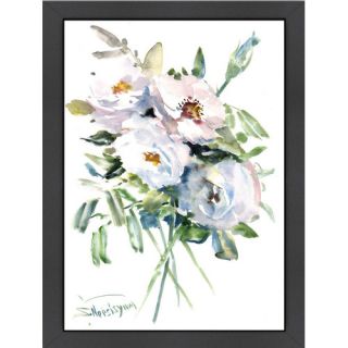 Americanflat White Roses Framed Painting Print