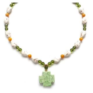 Every Morning Design Green Turquoise Cross and Olivine Necklace