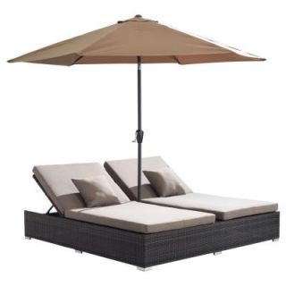 ZUO Espresso Atlantic Double Patio Chaise Lounge with Beige Cushions 703545