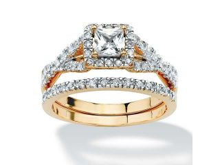 2 Piece .97 TCW Princess Cut Cubic Zirconia Bridal Ring Set in 18k Gold over Sterling Silver