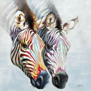 Yosemite Home Decor 47.25 in. x 47.25 in. "Zebras in Color" Hand Painted Contemporary Artwork ARTAAA0472