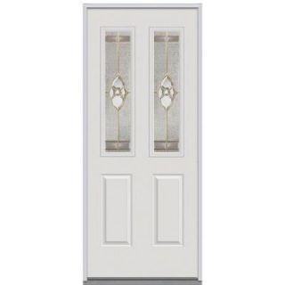 Milliken Millwork 30 in. x 80 in. Master Nouveau Decorative Glass 2 Lite 2 Panel Primed White Steel Replacement Prehung Front Door Z001535L