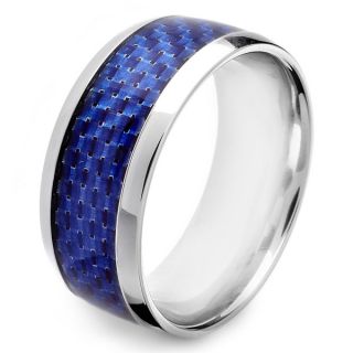 Crucible Stainless Steel Mens Blue or Black Carbon Fiber Inlay Band