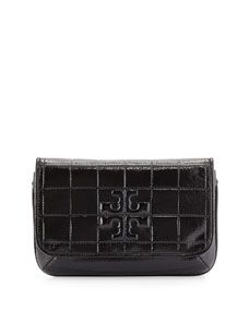 Tory Burch Marion Quilted Patent Clutch Bag, Black