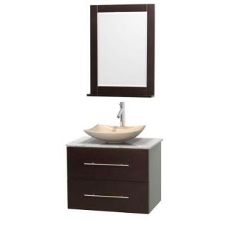 Wyndham Collection Centra 30 in. Vanity in Espresso with Marble Vanity Top in Carrara White, Ivory Marble Sink and 24 in. Mirror WCVW00930SESCMGS5M24