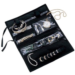 Black Fold up Multi pocket Travel Jewelry Roll  ™ Shopping