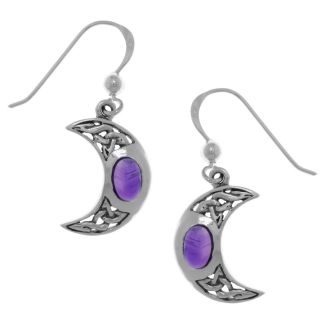 CGC Sterling Silver Crescent Moon Dangle Earrings with Celtic Knot