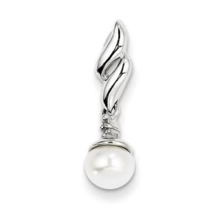 Sterling Silver Rhodium Plated Diamond & Freshwater Cultured Pearl Pendant