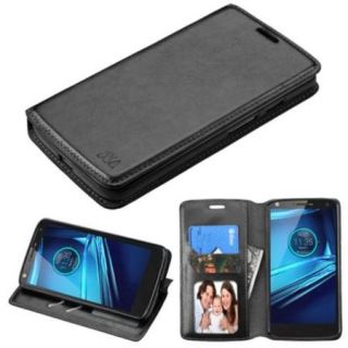 Insten Book Style Leather Fabric Cover Case w/stand/card holder/Photo Display For Motorola Droid Turbo 2   Black