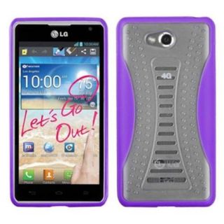 Insten Transparent Clear/Solid Purple Gummy Cover Case for LG MS870 (Spirit 4G)