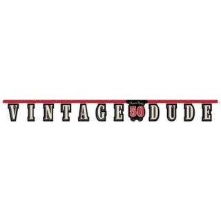 Club Pack of 12 Black and Red "Vintage Dude" "50" Large Jointed Party Banners 5.5'
