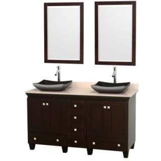 Wyndham Collection Acclaim 60 in. W Double Vanity in Espresso with Marble Vanity Top in Ivory, Black Sinks and 2 Mirrors WCV800060DESIVGS1M24
