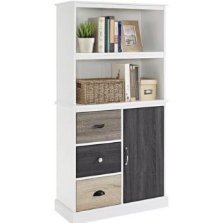 Mercer Storage Bookcase with Multicolored Door and Drawers, White