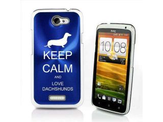 Blue HTC One X Aluminum Plated Hard Back Case Cover P602 Keep Calm and Love Dachshunds