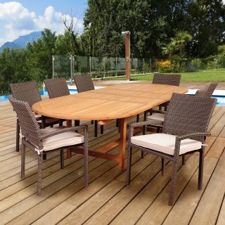 ia Indianapolis 9 Piece Double Extendable Dining Set with Cushions   Patio Dining Sets