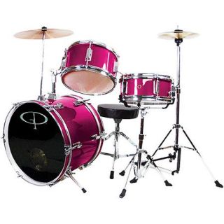 GP Percussion 3 Piece Complete Junior Drum Set, Metallic Pink