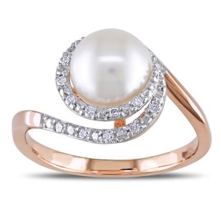 Miadora 10k Rose Gold Cultured Freshwater Pearl and 1/10ct TDW Diamond