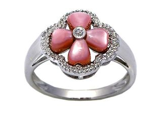 14K White Gold Diamond and Pink Mother of Pearl Ring Size 6.5