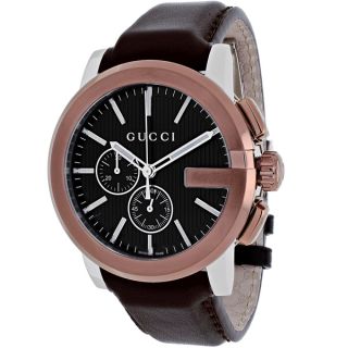 Gucci Mens YA101202 Gucci G ChronoSwiss Quartz Brown Leather Watch
