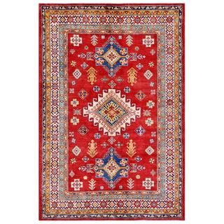Afghan Hand knotted Kazak Red/ Ivory Wool Rug (58 x 84)