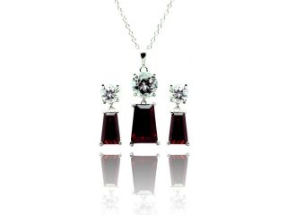 Red Cubic Zirconia CZ .925 Sterling Silver Necklace Pendant Earrings Jewelry Adjustable 16 18" 567 bgs00362