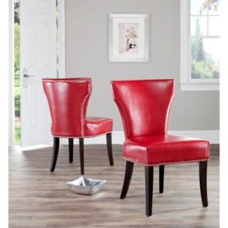Safavieh Matty Red Leather Nailhead Dining Chair (Set of 2)